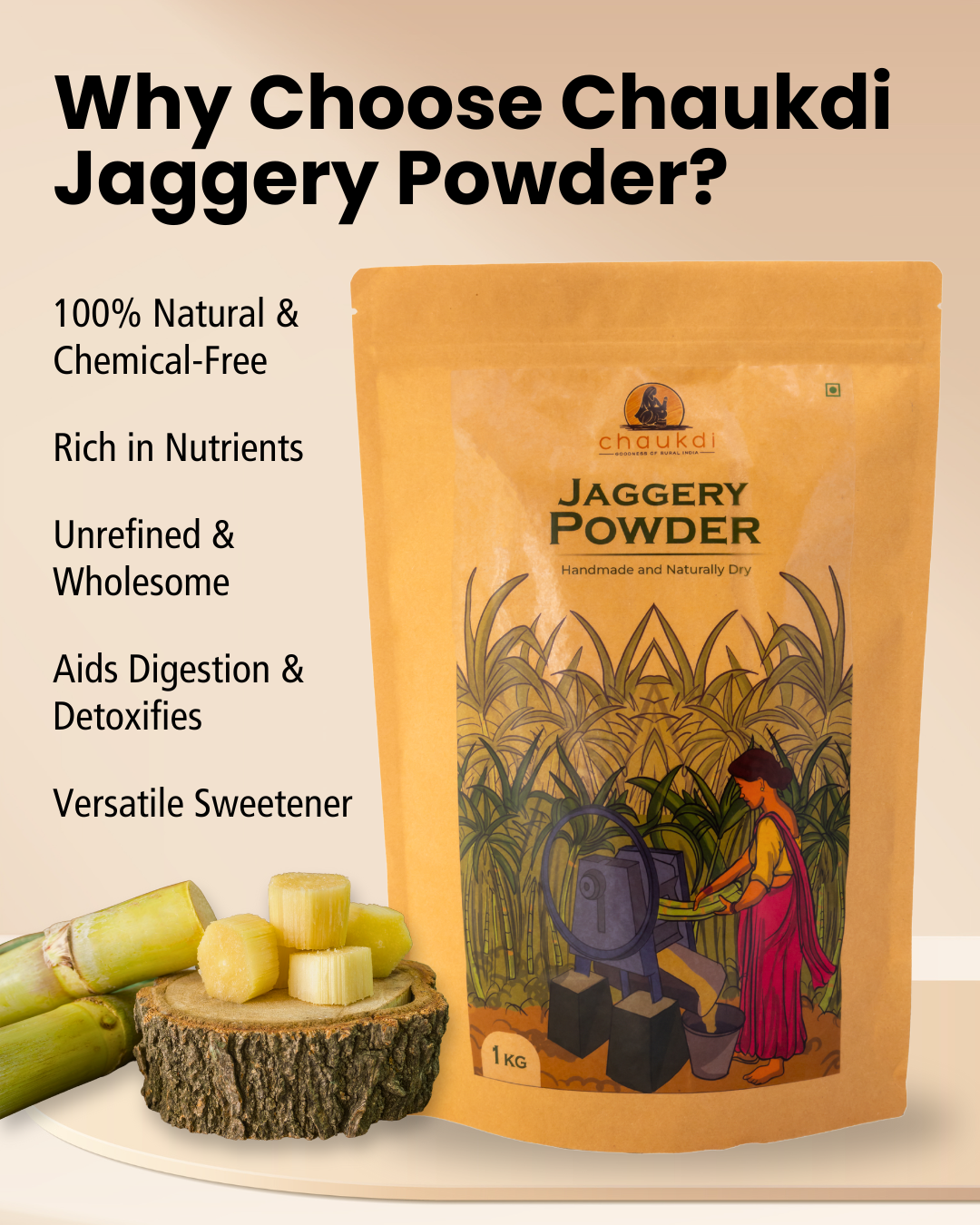 Organic Jaggery Powder | Gud Powder (1Kg)