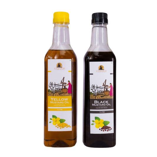 Yellow and Black Mustard Oil Combo Pack - Cold Pressed (1ltr + 1ltr) - Chaukdi